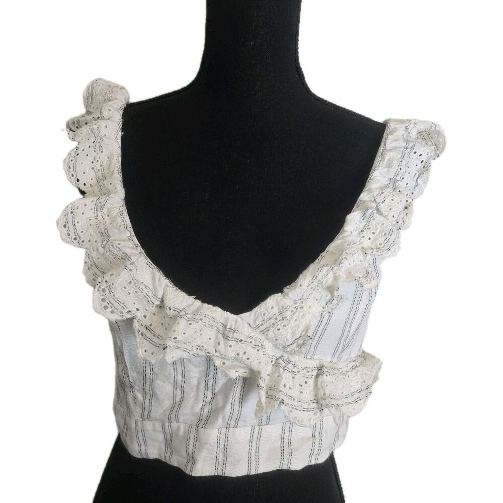 American Eagle Striped Ruffle Crop Top Medium Eyelet Lace Cottagecore Coquette
